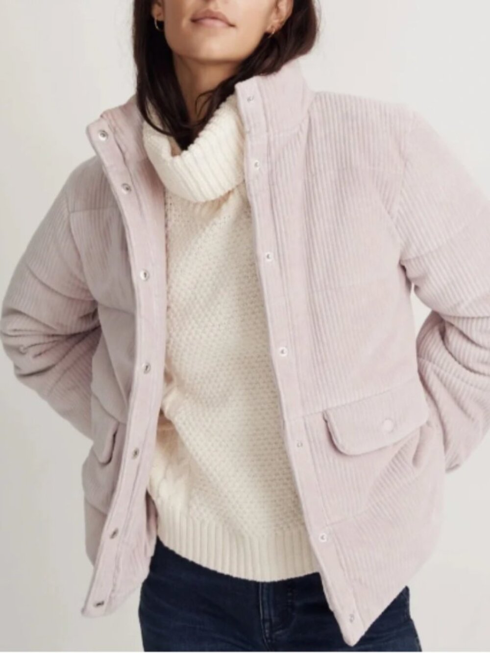 Madewell Light Pink Corduroy Puffer Jacket Size M NWT NEW